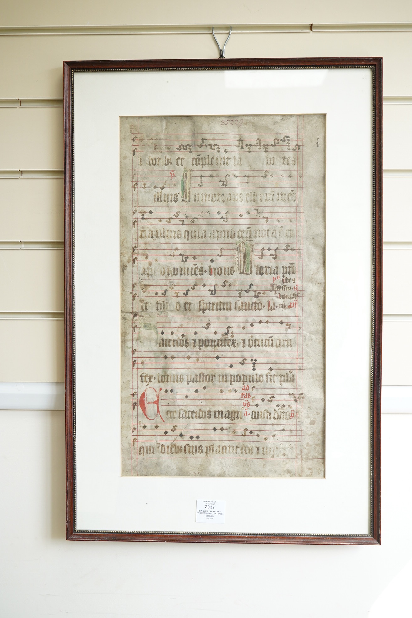 Single leaf from a processional antiphon, mensural notation; Southern German or Italian, third quarter of the 15th century